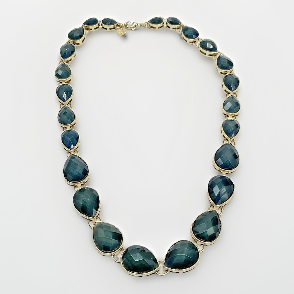 Banana Republic Blue Gray Faceted Teardrop Necklace Gold Tone Statement 18"